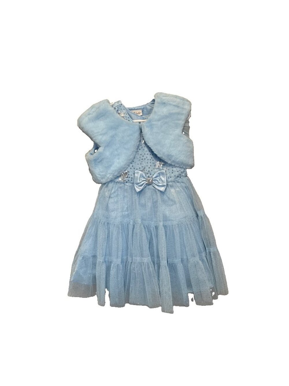 Jona Michelle Girls 3T Blue Sparkle Tulle Dress Faux Fur Shrug Set Formal Party